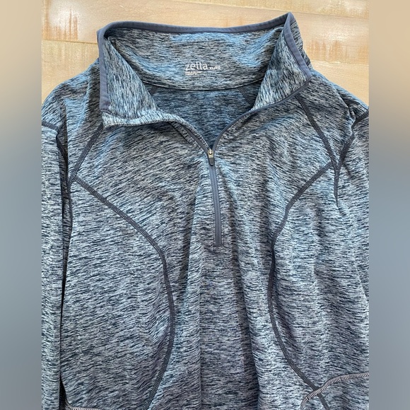 Zella workout muted blue grey marbled pullover sweatshirt top long sleeve - Picture 7 of 13
